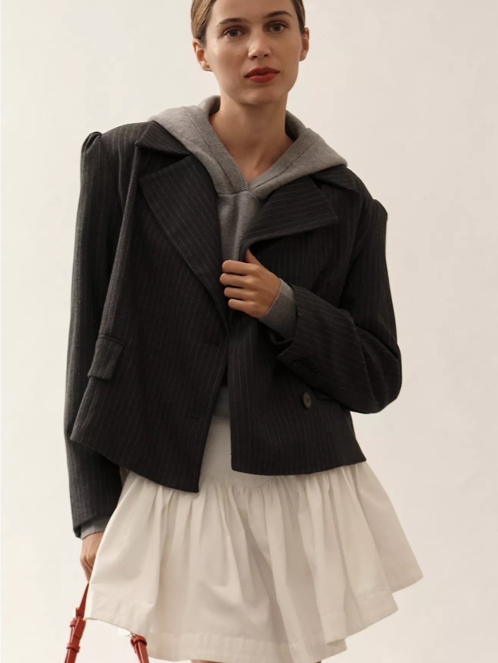 Maeve Anthropologie Charcoal Gray Pinstripe Cropped Blazer Size S